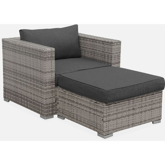 Garden sofa sets - armchair and footstool in rattan - Mixed grey, grey cushions - Mixed grey