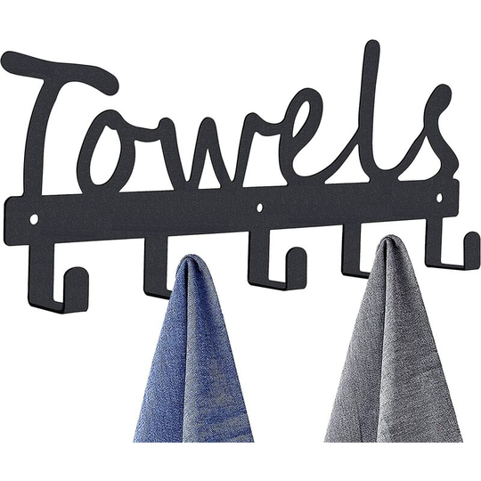 Towel Rack 5 Towel Hooks Wall Mount Towel Holder Black Metal Towel Racks Rustproof and Waterproof for Bathroom Storage Organizer Rack to Hang Your