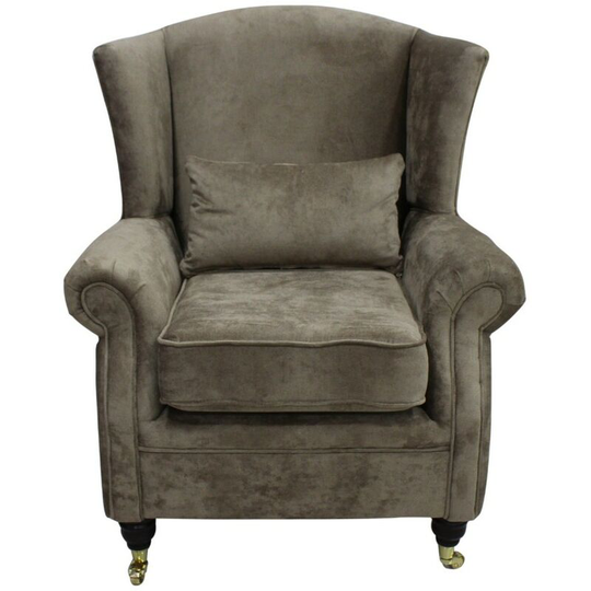 Wing Chair Fireside High Back Armchair Opulence Truffle Fabric