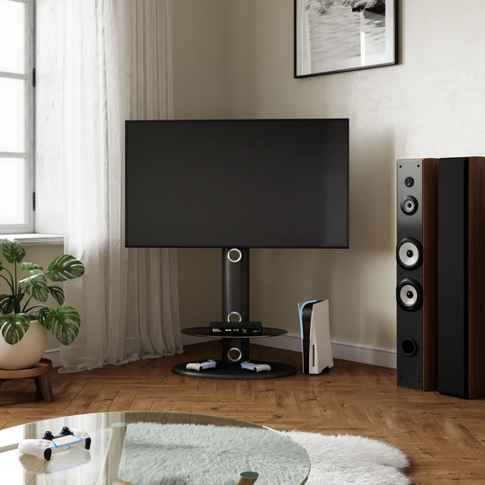 Voshell Symple Stuff Black Swivel Floor Stand Mount Greater than 50" Plasma/LCD/LED Screens with Shelving, Holds up to 40 kg.