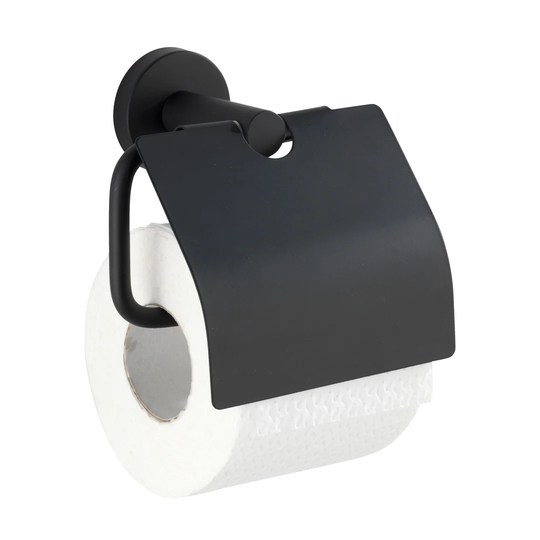 Bosio Toilet Roll Holder in Black Matt with Lid