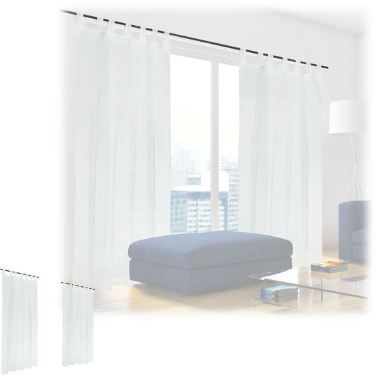 Set of 4 Relaxdays Curtains, HxW: 225 x 140 cm, Semi-transparent, Decorative, Living Room & Bedroom, with Loops, White