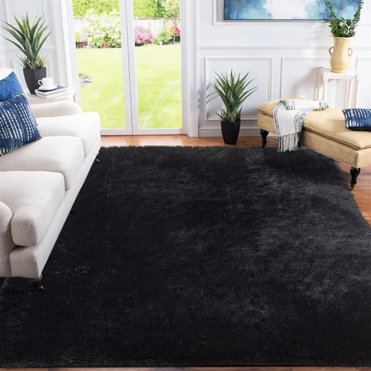 Breyon Ultra Soft Luxury Fluffy Machine Woven Black Rug