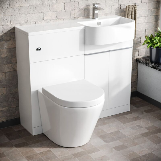 Neshome - Carlo 1000mm p Shape White Right Hand Bathroom Vanity, Basin, wc & btw Rimless Toilet