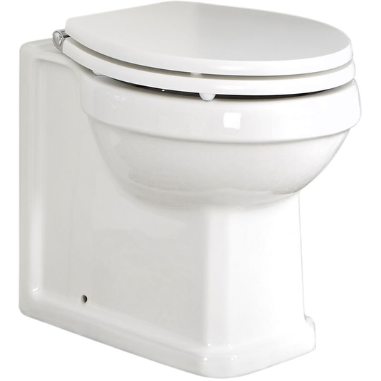 Milano - Richmond - White Ceramic Traditional Back to Wall Bathroom Toilet Pan wc and White Wooden Seat