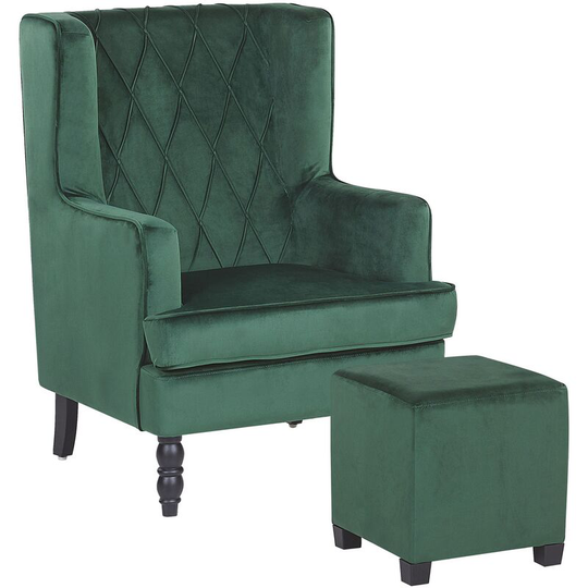 Beliani - Classic Armchair with Footstool Velvet Fabric Wooden Legs Green Sandset - Green