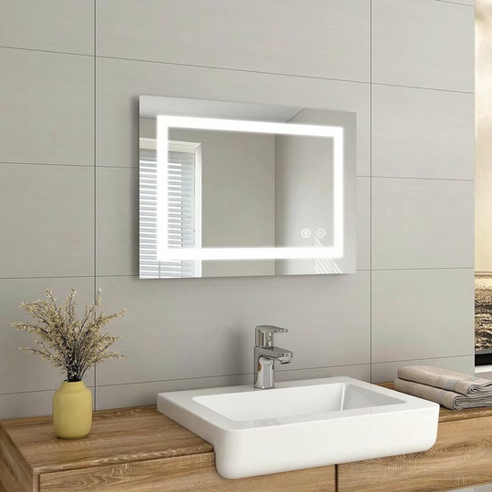Emke - Bathroom Mirror with Lights 500 x 700 mm, Bathroom led Mirror with Touch Control + Demister Pad + Bluetooth Speaker + Shaver Socket