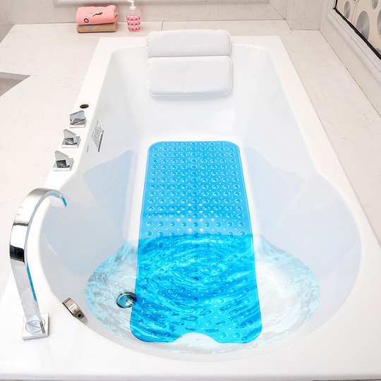 Sunflowergb - Non-Slip Shower Mat with Suction Cup and Drain Hole, Machine Washable Bath Mat, Transparent (Blue)
