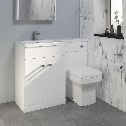 Aurora Toilet & Basin Vanity Unit Combination with Doors - Gloss White 1100mm Left Hand