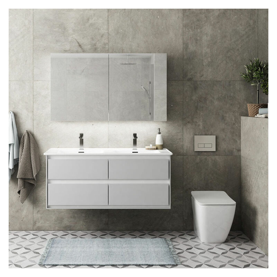 Ideal Standard 2-Door Mirror Cabinet with Bottom Ambient Light 1200mm Wide - Aluminium