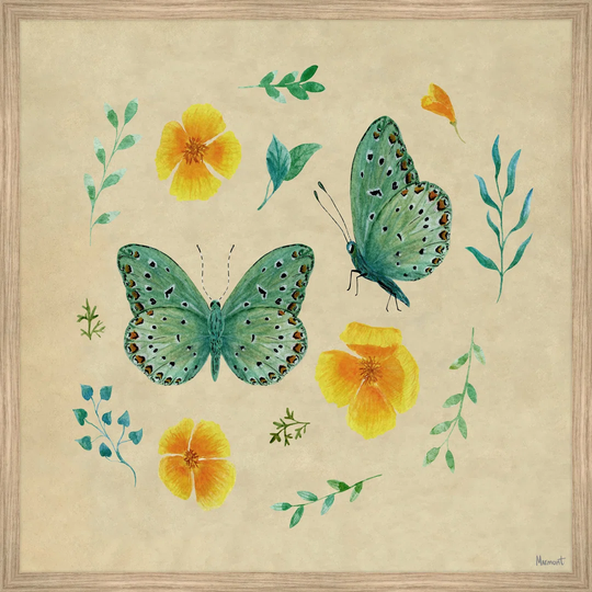 "Flowers And Butterfly" Framed Painting Print