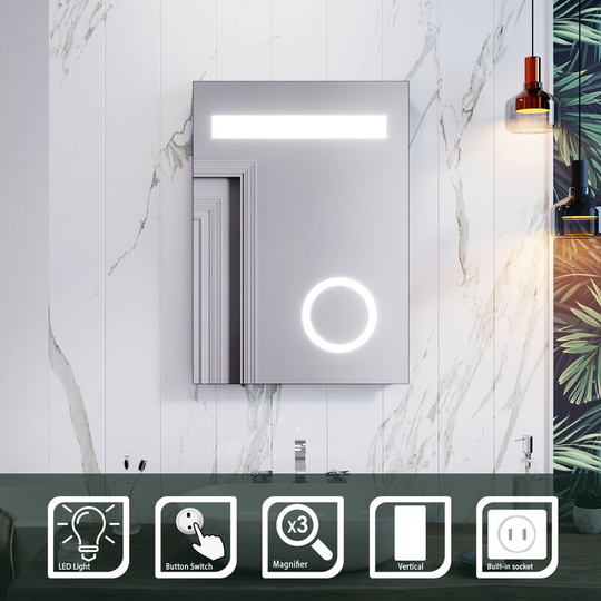 ELEGANT Bathroom LED Mirror with Shaver Socket magnifying Mirror 500 x 700 mm Button Switch