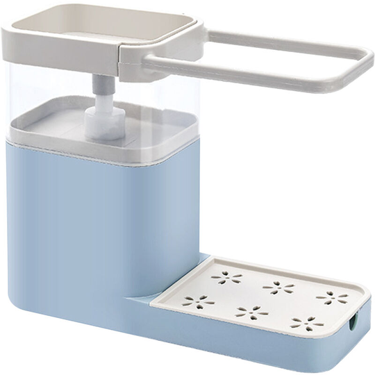 Multifunctional Soap Dispenser for Kitchen Countertop with Sponge Holder Towel Rack Drain Hole All-in-One Detergent Dispenser, Blue - Blue