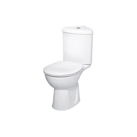 Layton Corner Close Coupled Toilet Push Button Cistern - Soft Close Seat - Vitra