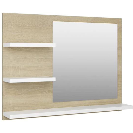 Bathroom Mirror White and Sonoma Oak 60x10.5x45 cm Engineered Wood Vidaxl White