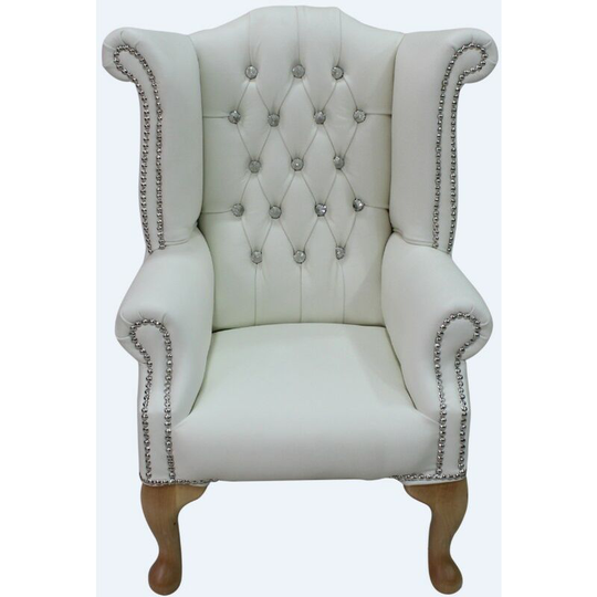 Chesterfield Childrens Crystal Queen Anne High Back Wing Chair White Leather