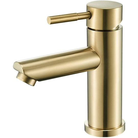 Basin Faucet Bathroom Faucet, Modern Stylish Design Brushed Gold Brass Single Handle Basin Mixer Tap, Hot and Cold Water Available, Ceramic Valve
