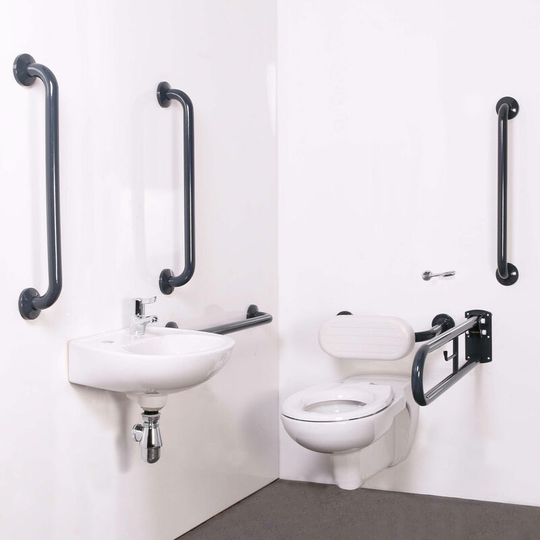 NymaPRO Wall Hung Doc m Toilet Pack with Steel Grab Rails and TMV3 Valve - Dark Grey - Nymas