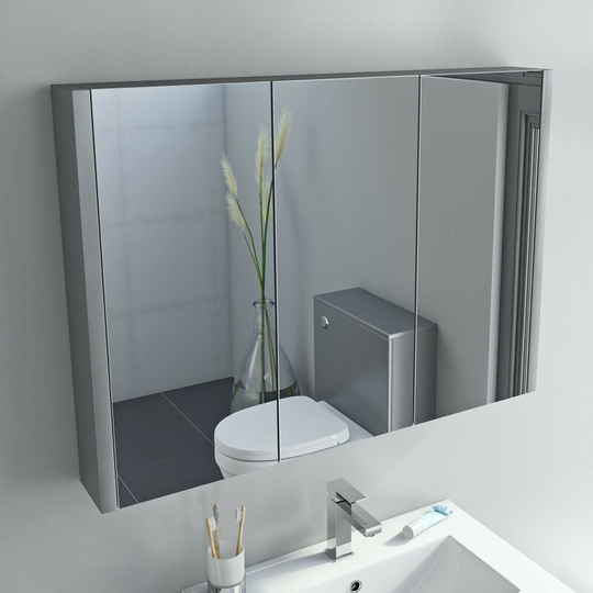 Derwent stone grey mirror cabinet 650 x 900mm - Grey - Orchard