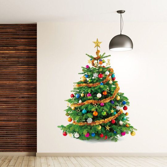 2 sheets Christmas tree wall decals Colored pommel parlor bedroom window glass decorative painting