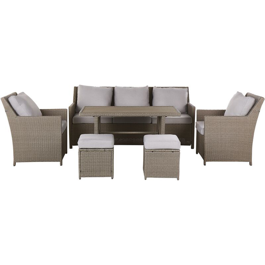 5 Seater Garden Set Sofa Armchairs Table Taupe pe Rattan Grey Cushions Fonti - Natural