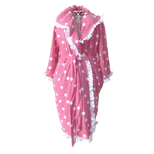 Symple Stuff Terry Polka Dots Frilled Hooded Bath Robe, Grey, Extra Large