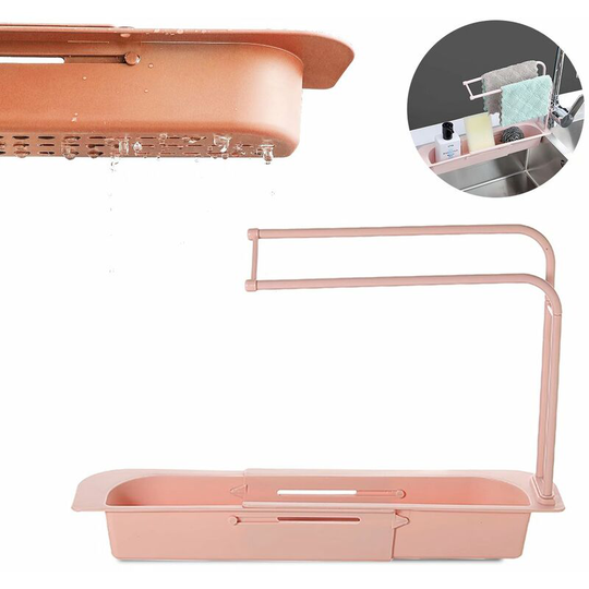 2pcs telescopic telescopic cooking cooking basket storage basket bag faucet tap adjustable bathroom bracket media cooking accessory (pink)
