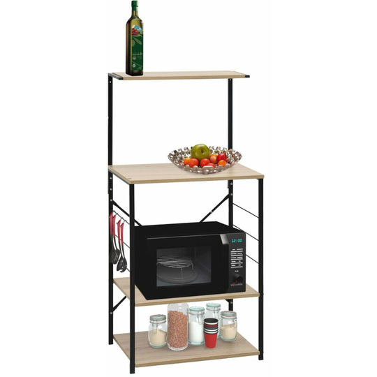 Microwave Cabinet Black and Oak 60x39.6x123 cm Chipboard - Black
