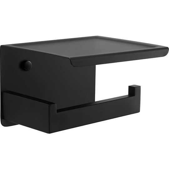 Black Self Adhesive Toilet Paper Holder with Shelf, Wall Mounted Toilet Paper Holder for Bathroom, sus 304 Stainless Steel, No Drilling