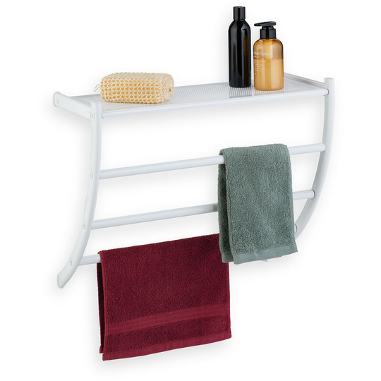 Towel Rack, 3 Rails, h x w x d: 44 x 56.5 x 23 cm, Wall Towel Holder, Steel, White - Relaxdays