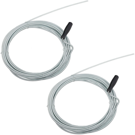 Set of 2 Relaxdays Drain Snakes, 10m, Mechanical Pipe Cleaning Spiral Tool, Clog Remover, Tub & Sink, Iron, Silver