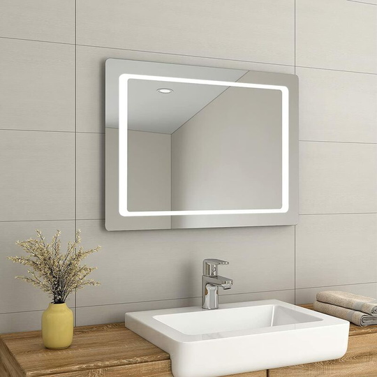 Emke - 800 x 600mm led Illuminated Bathroom Mirror with Sensor Switch | Demister Pad, Wall-Mounted Vanity Multifunction Mirror, Illuminated Smart