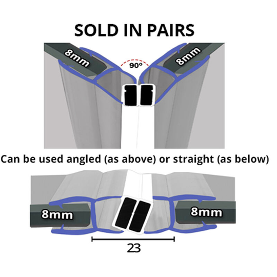 Magnetic Shower Seal for Screens or Doors | Fits 8mm Glass | Sold as Pairs | MAG039 (200cm) - Chrome