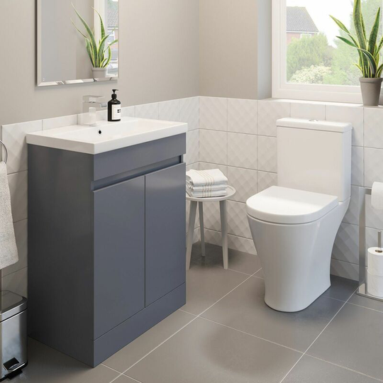 Affine - Bathroom Vanity Unit Basin Sink 600mm Modern Close Coupled Toilet wc Grey Gloss - Grey