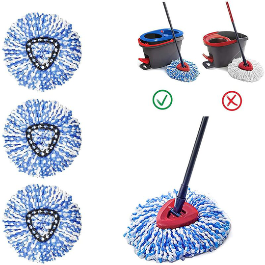 RinseClean Spin Mop Replacement Head - Include 3 Pack Microfiber Spin Mop Refills Compatible with EasyWring RinseClean 2 Tank System, Triangle Mops