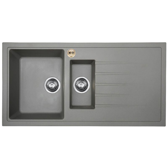 Bristan - Gallery Quartz Easyfit 1.5 Bowl Kitchen Sink rh Drainer 1000mm l x 500mm w - Dawn Grey