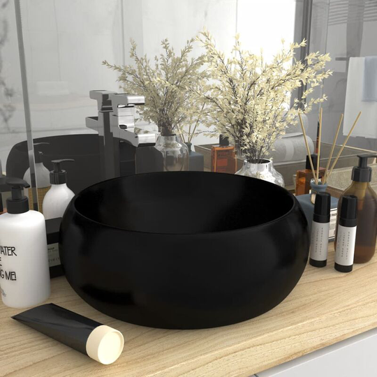 Topdeal Luxury Wash Basin Round Matt Black 40x15 cm Ceramic FF147008_UK
