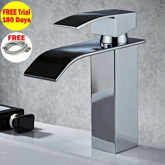 Chrome Single Handle Bathroom Sink Faucet One Hole Deck Mount Lavatory Mixer Tap, Bathroom Taps Deck Waterfall Tap Sets Basin Mono Bath Mixer Wash