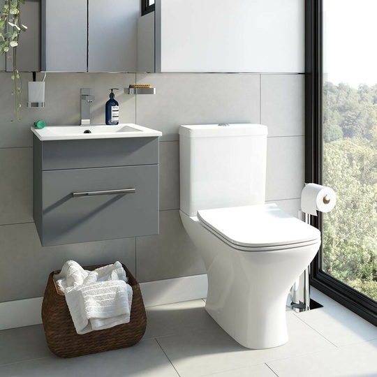 Derwent stone grey cloakroom suite with square close coupled toilet - Grey - Orchard