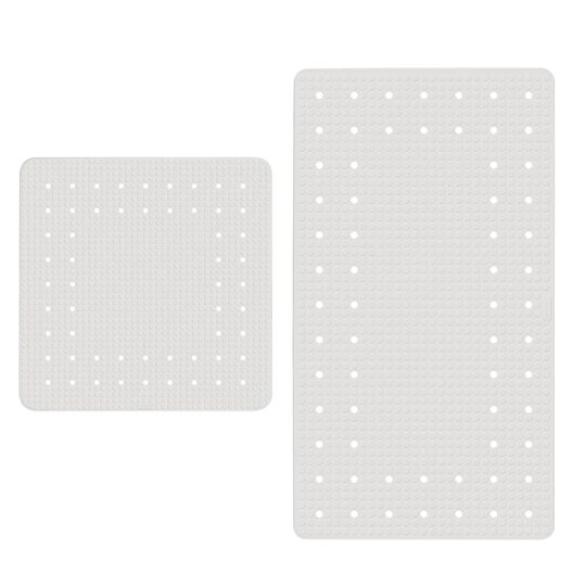 WENKO Bath Mat And Shower Mat Mirasol White, 69 X 39 Cm And 54 X 54 Cm