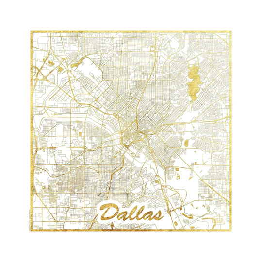 Dallas Gold Leaf Urban Blueprint Map by - Wrapped Canvas Graphic Art