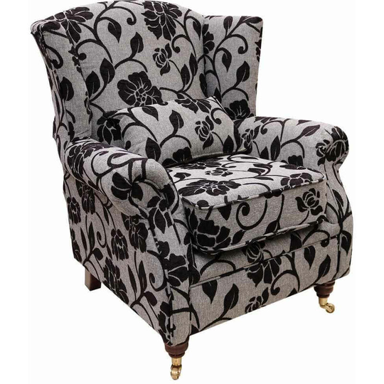 Wing Chair Fireside High Back Armchair Meghan Black Fabric
