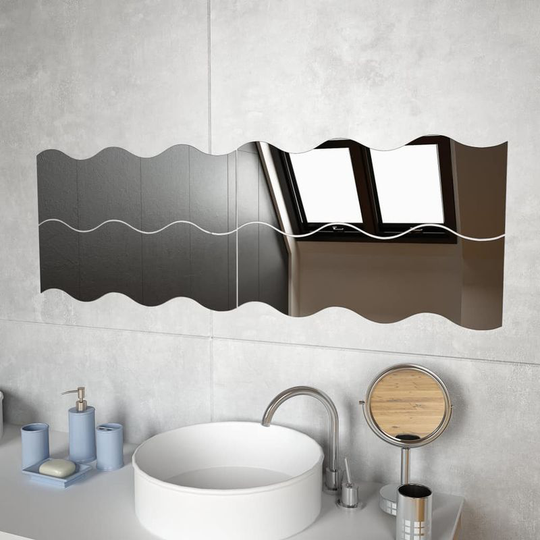 Hommoo - Wall Mirrors 4 pcs 60x18.5 cm Wave Glass VD11643