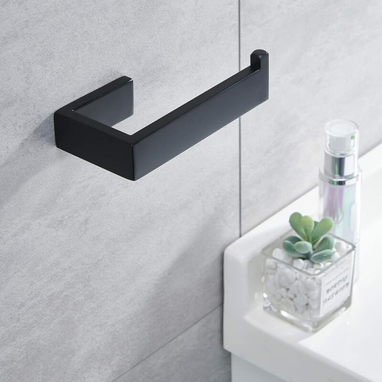 Drilled Toilet Paper Holder, 304 Stainless Steel Toilet Paper Holder, Toilet Paper Holder for Bathroom and Kitchen (Black, Drilling)