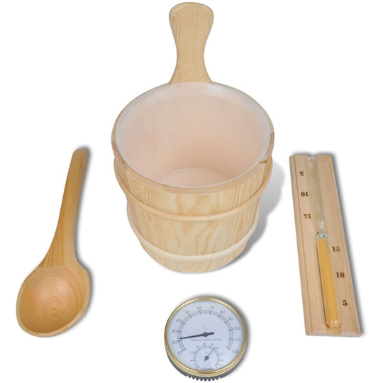 5 Piece Sauna Accessory Bucket Spoon Hourglass Thermo-hygrometer vidaXL