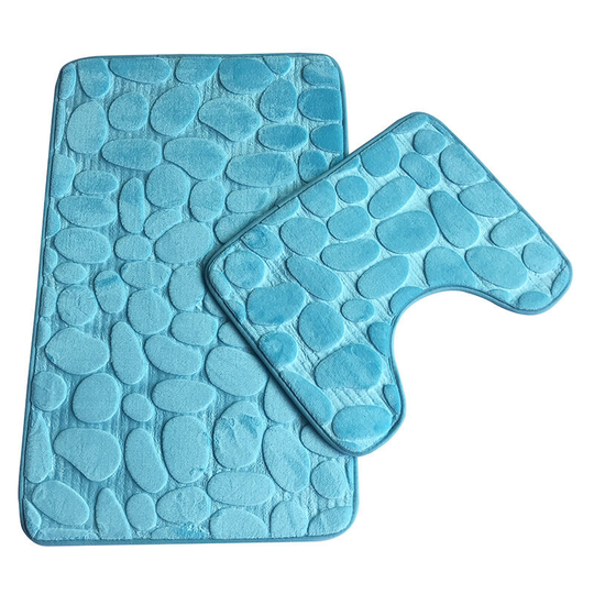 Perleraregb - 2 Pack Non-Slip Bath Mats Soft Pedestal Bathroom Mats Absorbent Toilet Mats U-Shaped Toilet Machine Washable Sky Blue