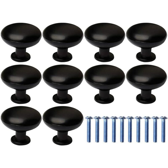 10Pcs Door Drawer Handle Knob Cabinet Handle, Round Black Knobs Handle for Kitchen Cabinets(with 10 Fixing Screws)