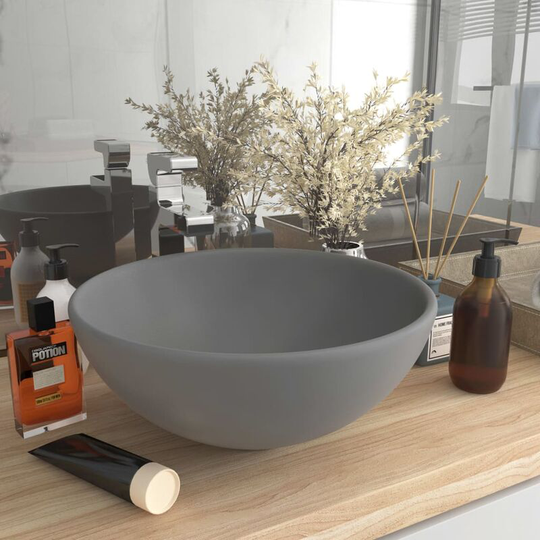 Luxury Bathroom Basin Round Matt Light Grey 32.5x14 cm Ceramic - Grey