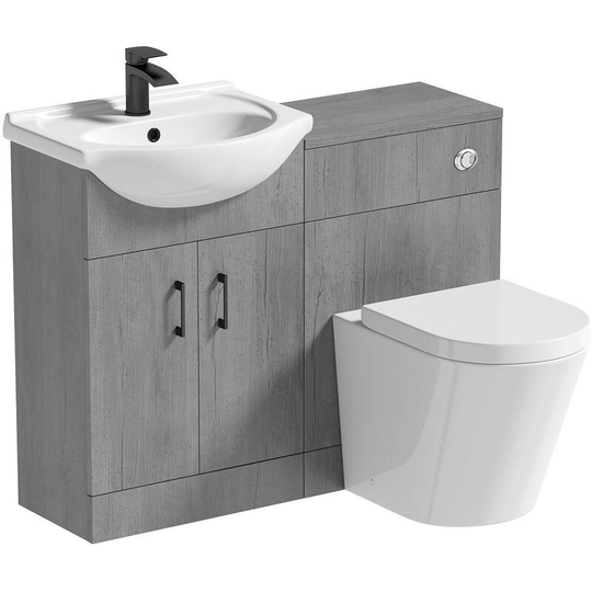Orchard - Lea concrete 1060mm combination with black handle and Contemporary back to wall toilet with seat - Grey