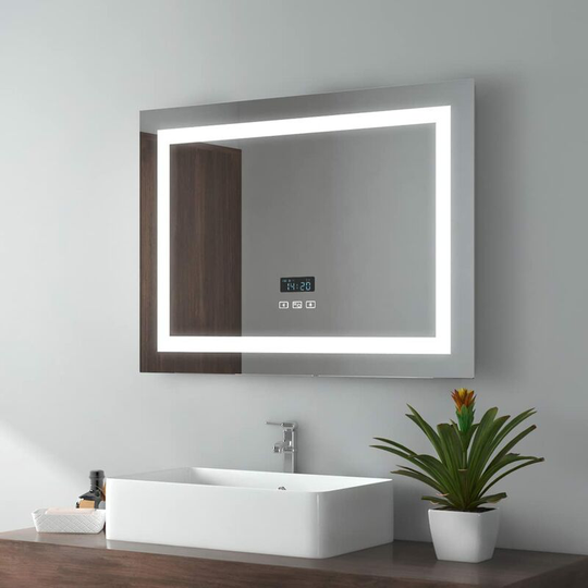 800 x 600mm led Illuminated Bathroom Mirror with Bluetooth | Touch Switch | Demister Pad | Dimmable[Horizontal] - Emke